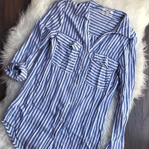 Striped Long Sleeve Blouse/ Button Down
